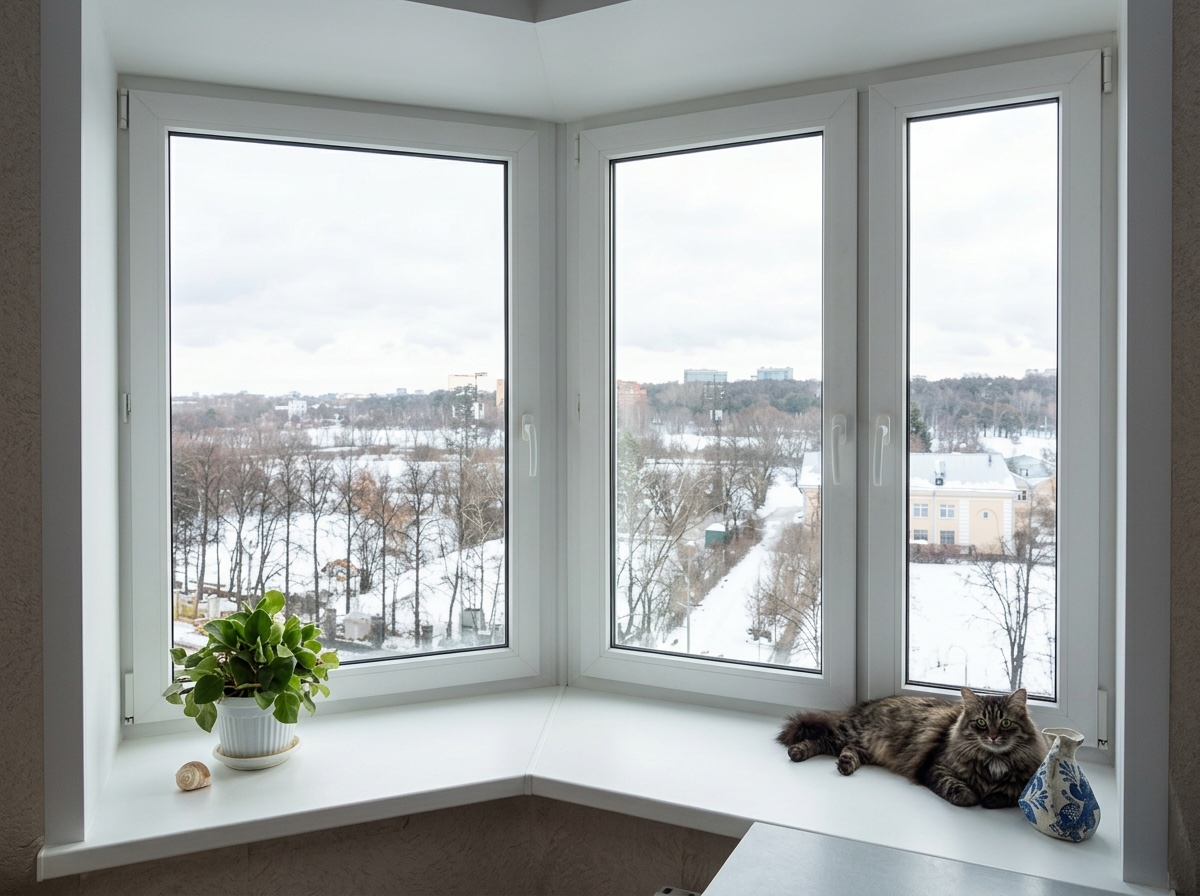 Угловые окна зимой